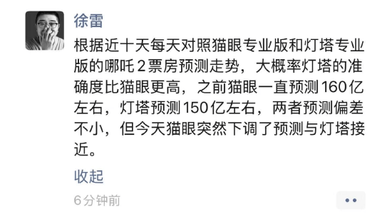 徐雷：预测哪吒2票房，灯塔专业版准确度比猫眼专业版更好